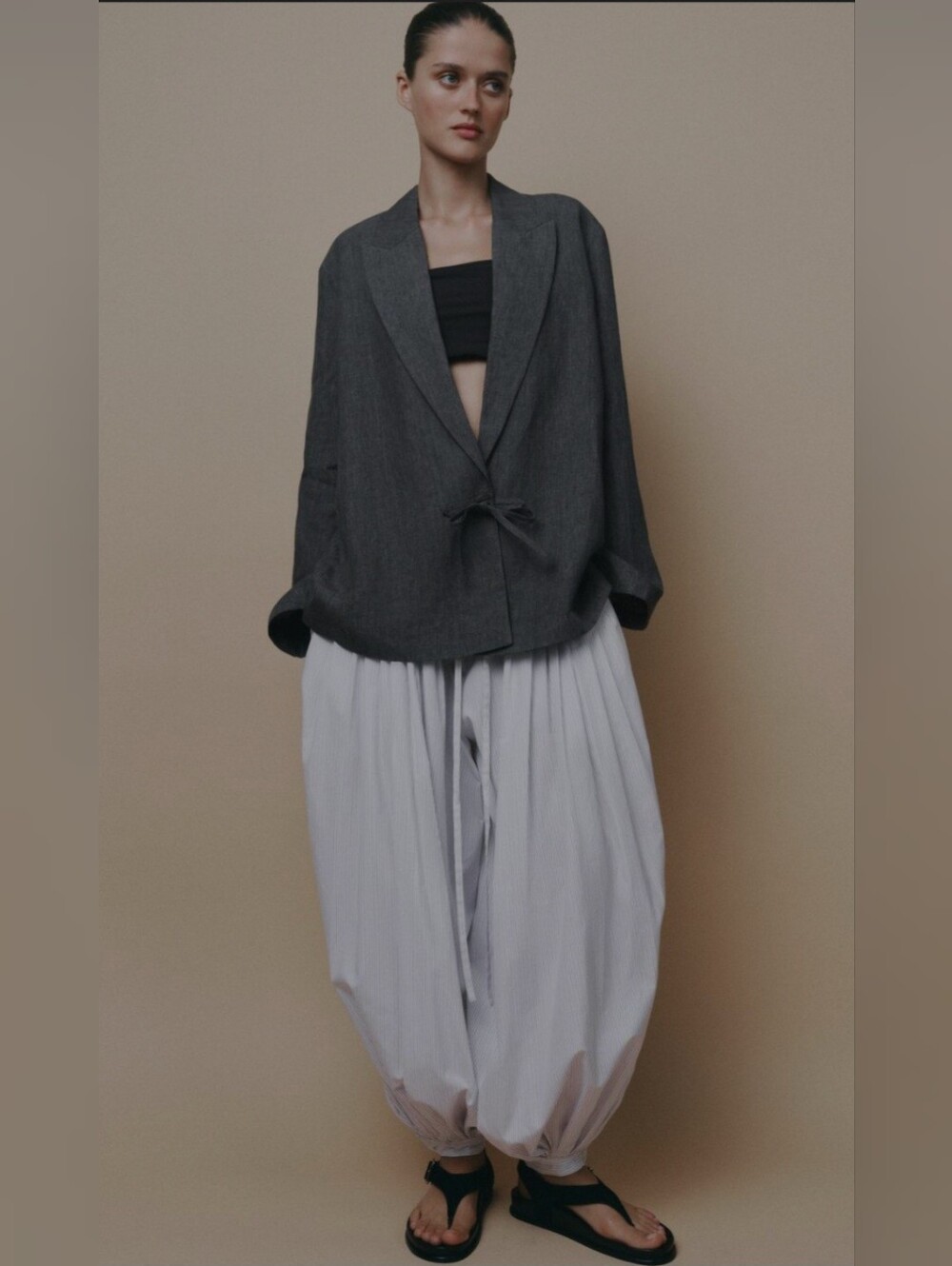 ZARA ZW COLLECTION GRAY 100% LINEN OVERSIZED BLAZER❤️🔥❤️🔥❤️🔥